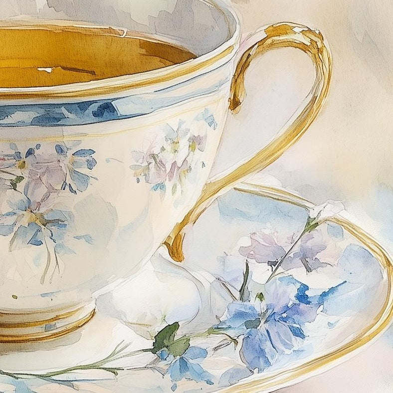 Teacup with Lemon kitchen art print close-up detail