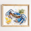 Blue Crab Lemon animal art print framed