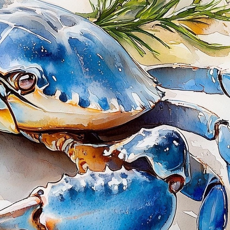 Blue Crab Lemon animal art print close-up detail