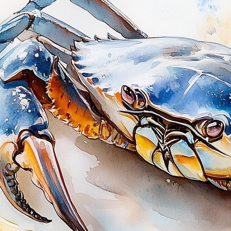 Blue Crab Lemon animal art print close-up detail