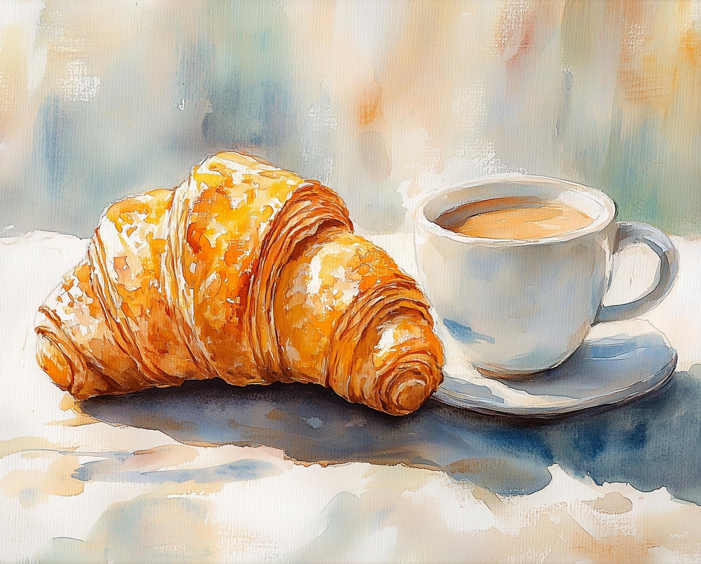 Croissant Coffee kitchen art print unframed, signed by Pattie Overcash