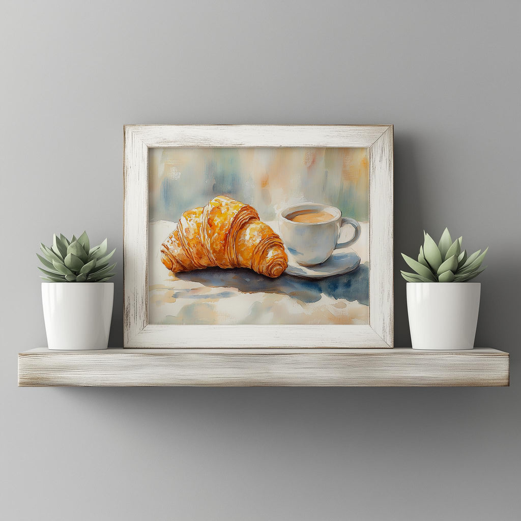 Croissant Coffee kitchen art print shown in a room setting