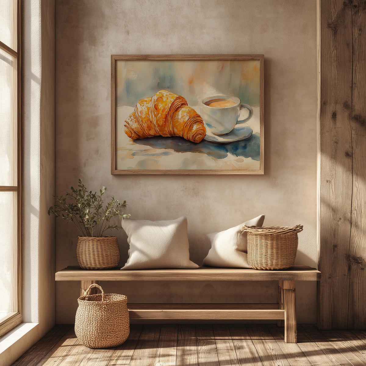 Croissant Coffee kitchen art print shown in a room setting