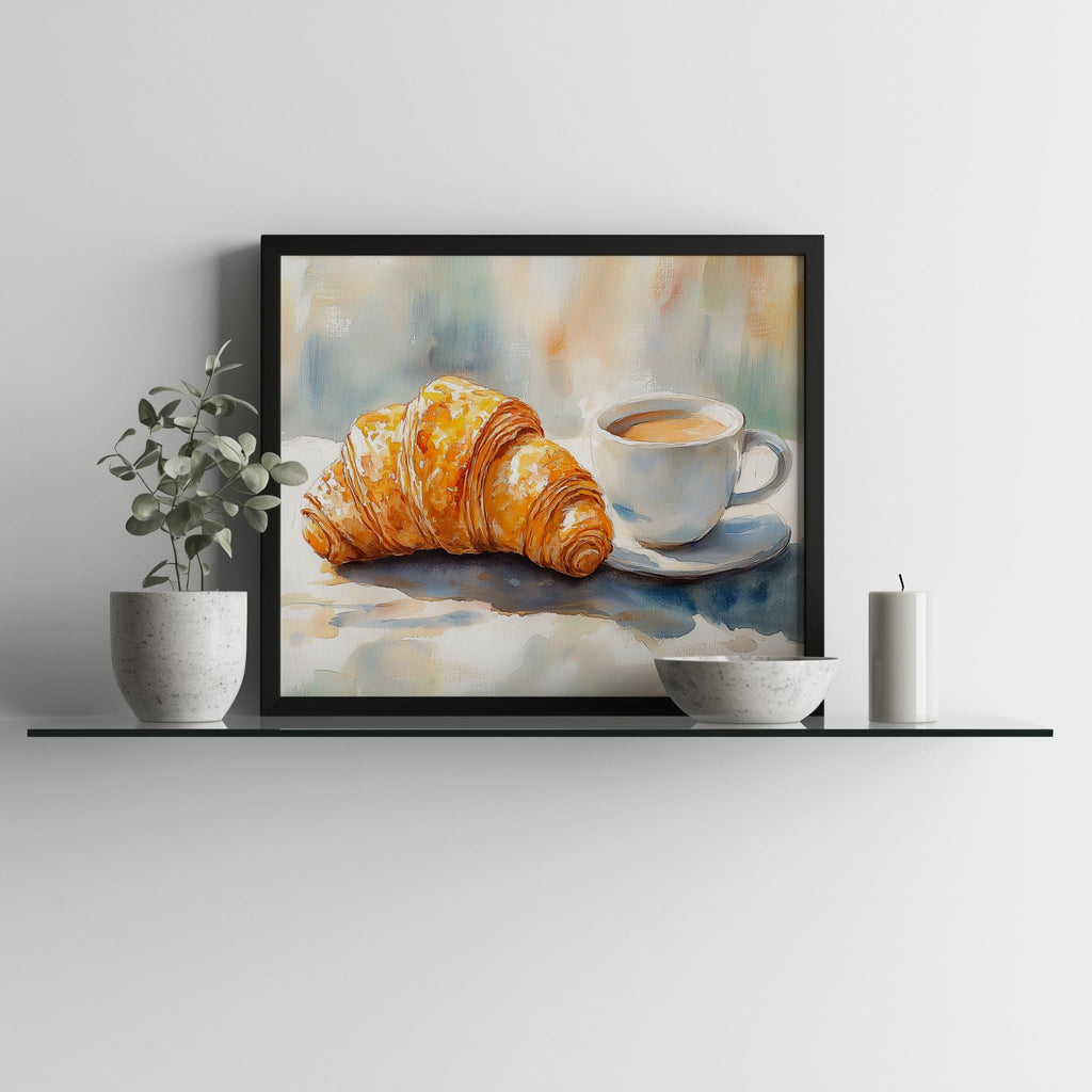 Croissant Coffee kitchen art print shown in a room setting