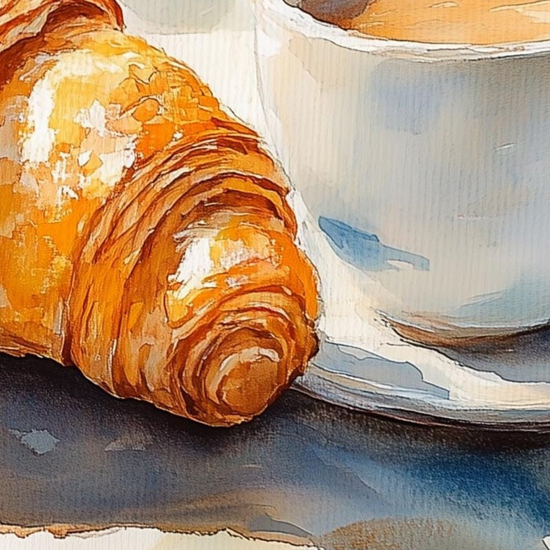 Croissant Coffee kitchen art print close-up detail
