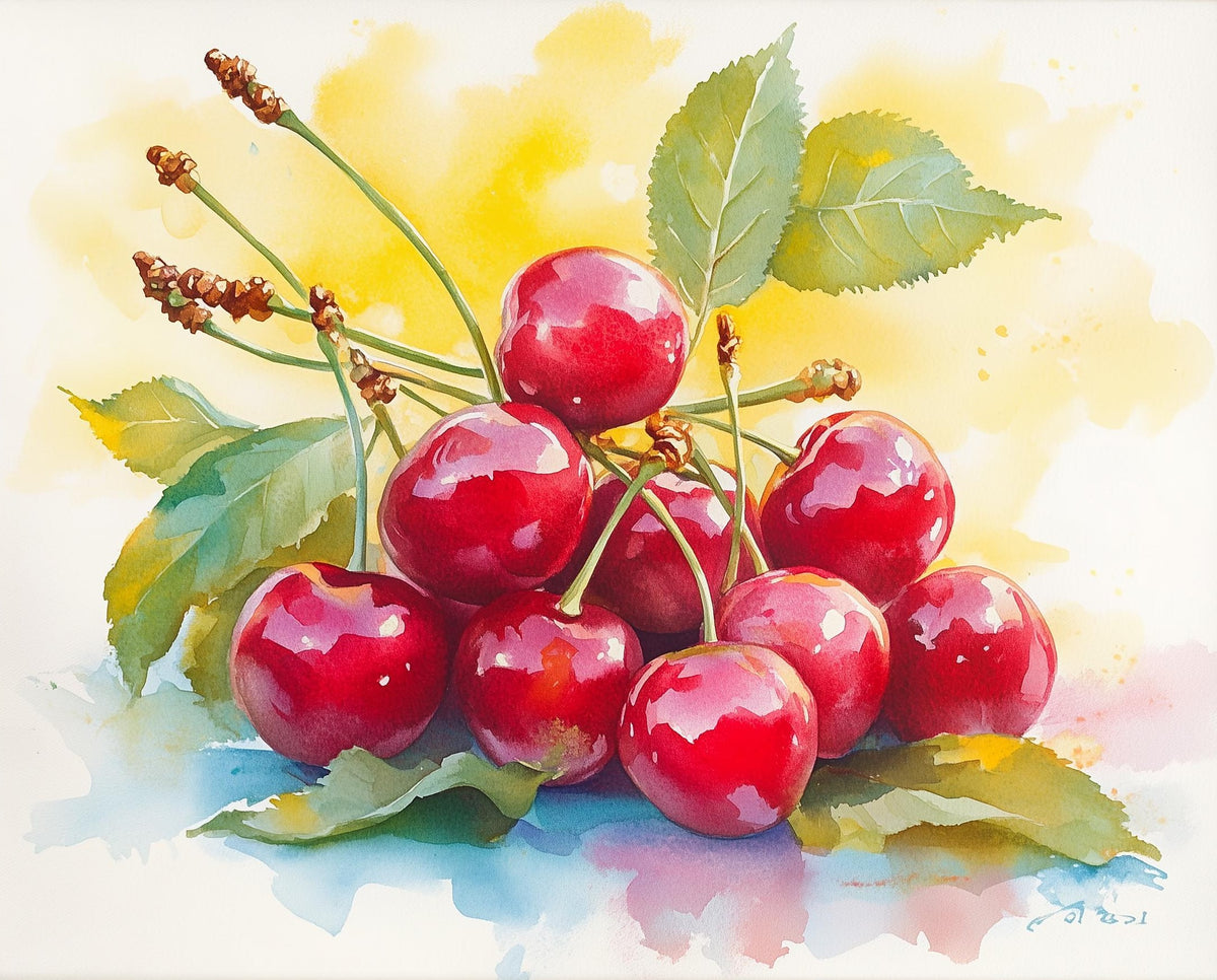 Red Cherries kitchen art print unframed, signed by Pattie Overcash