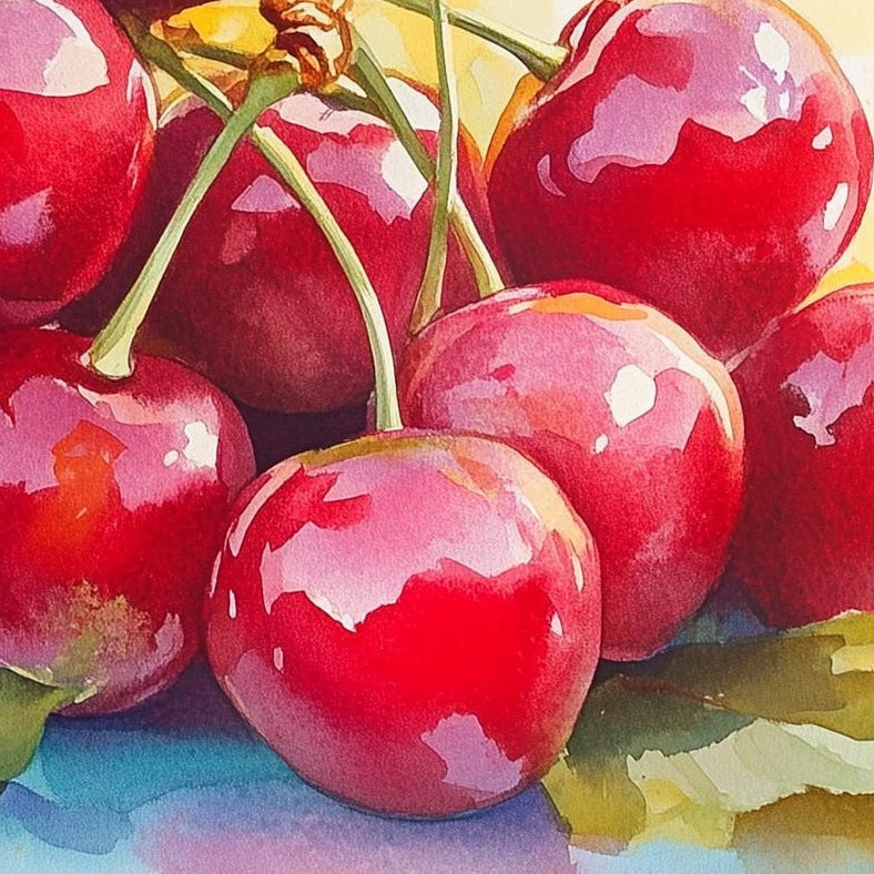 Red Cherries kitchen art print close-up detail
