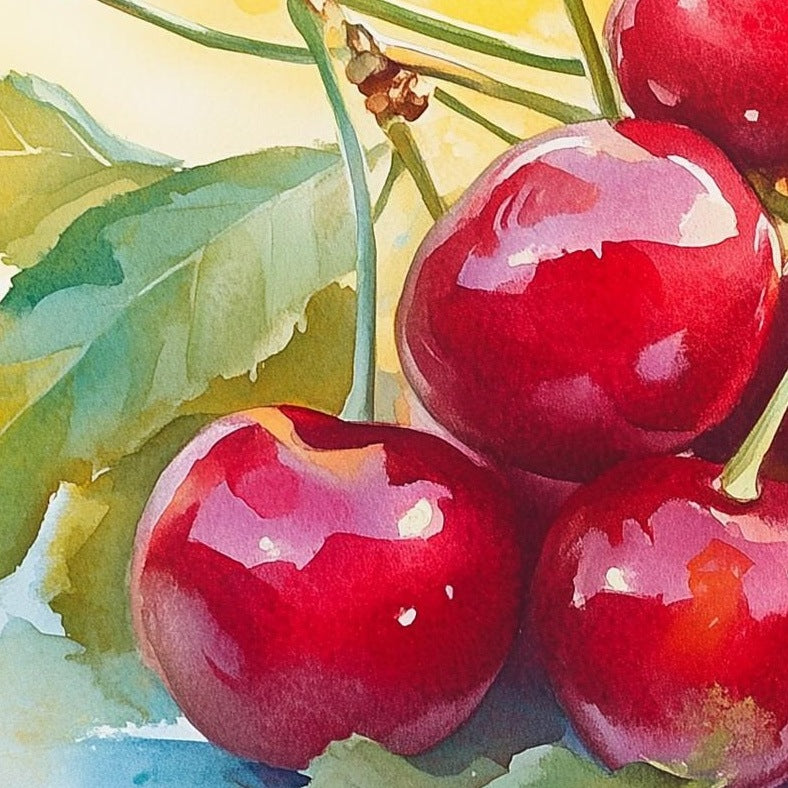 Red Cherries kitchen art print close-up detail