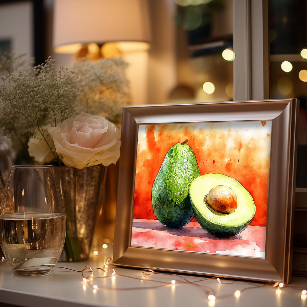 Avocado kitchen art print shown in a room setting