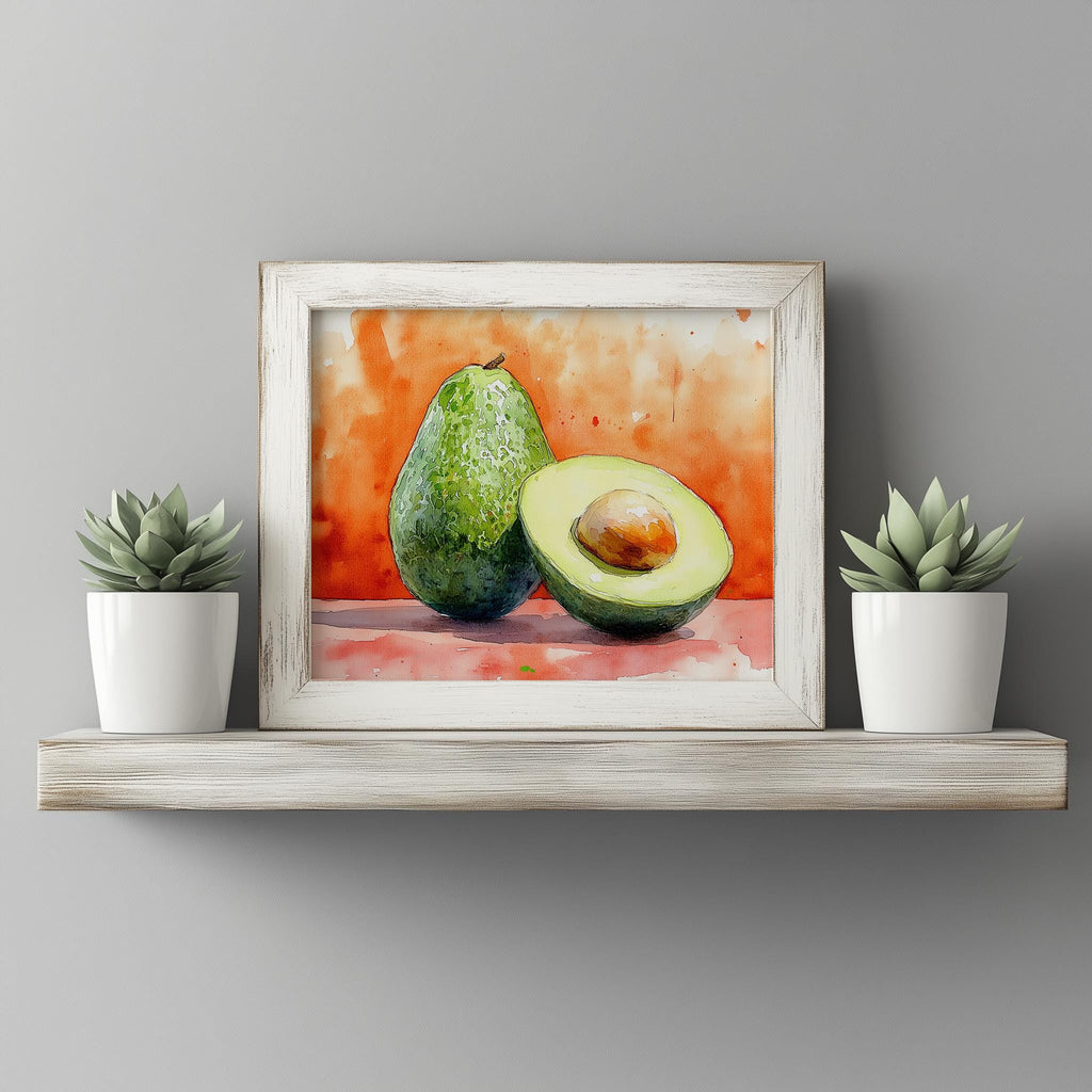 Avocado kitchen art print shown in a room setting