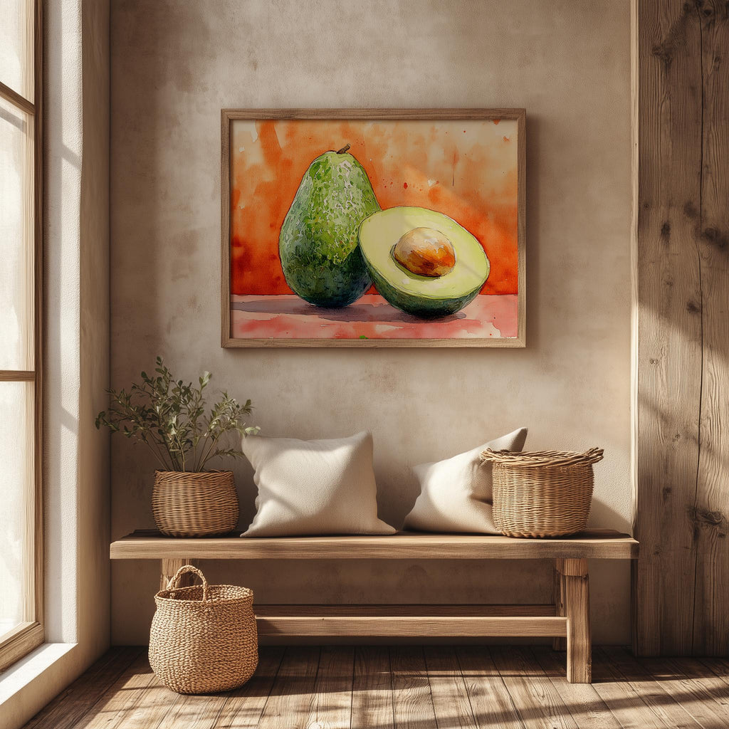 Avocado kitchen art print shown in a room setting