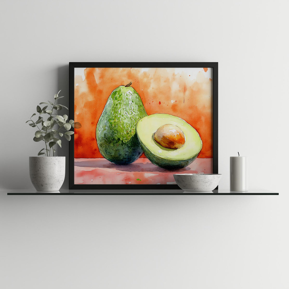 Avocado kitchen art print shown in a room setting