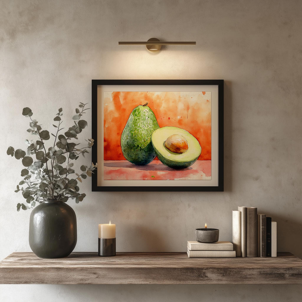 Avocado kitchen art print shown in a room setting