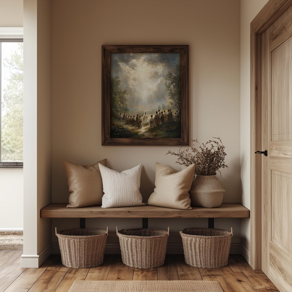 Ascension faith art print shown in a room setting