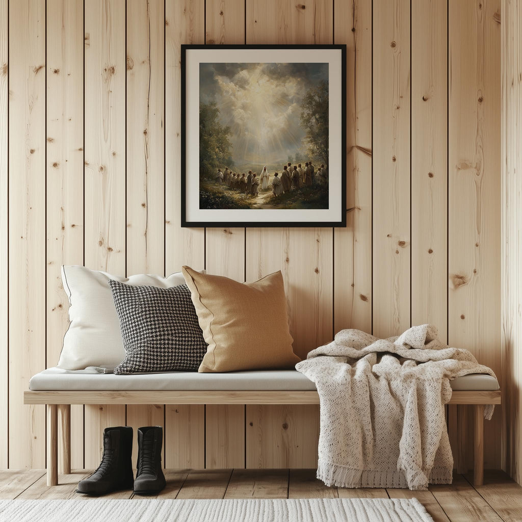 Ascension faith art print shown in a room setting
