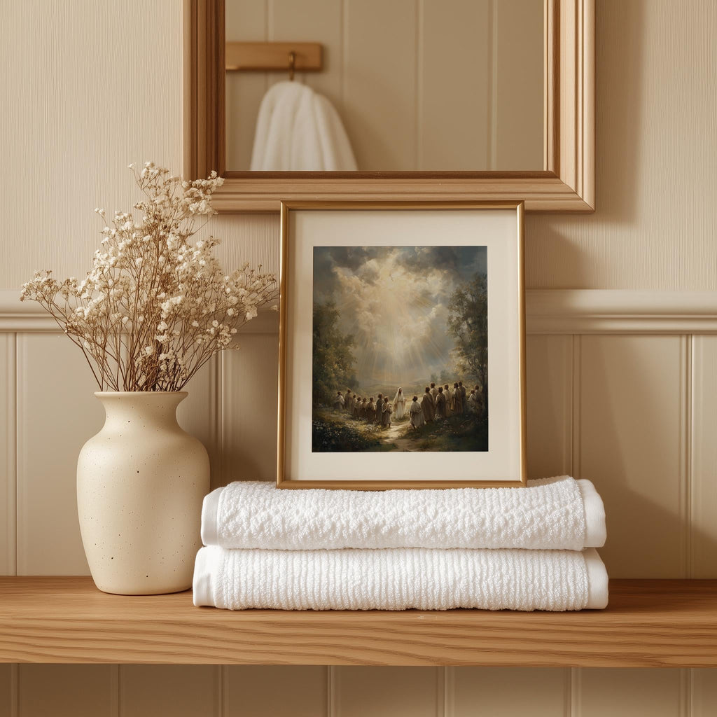 Ascension faith art print shown in a room setting