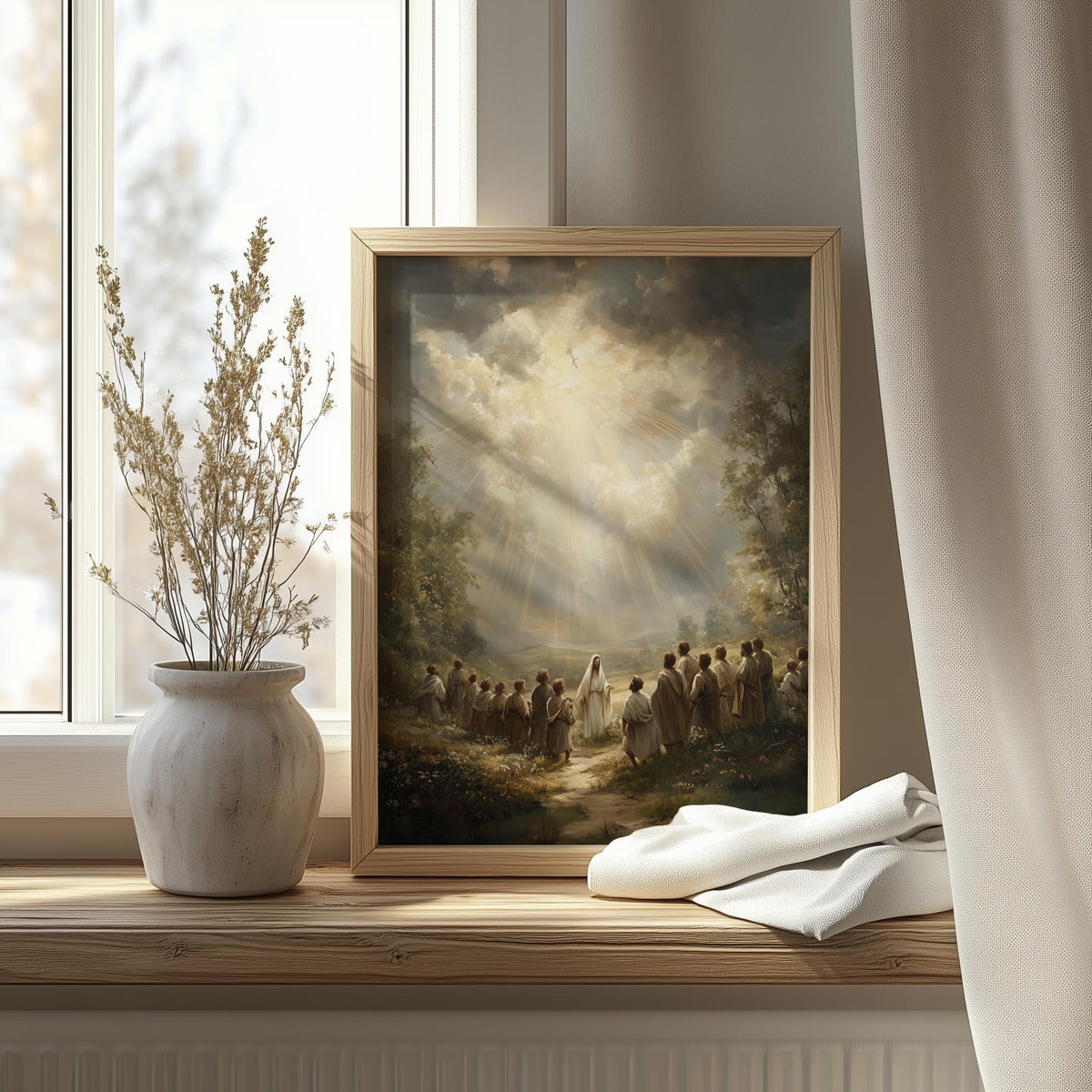Ascension faith art print shown in a room setting