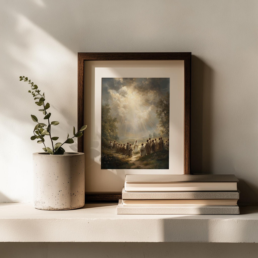 Ascension faith art print shown in a room setting