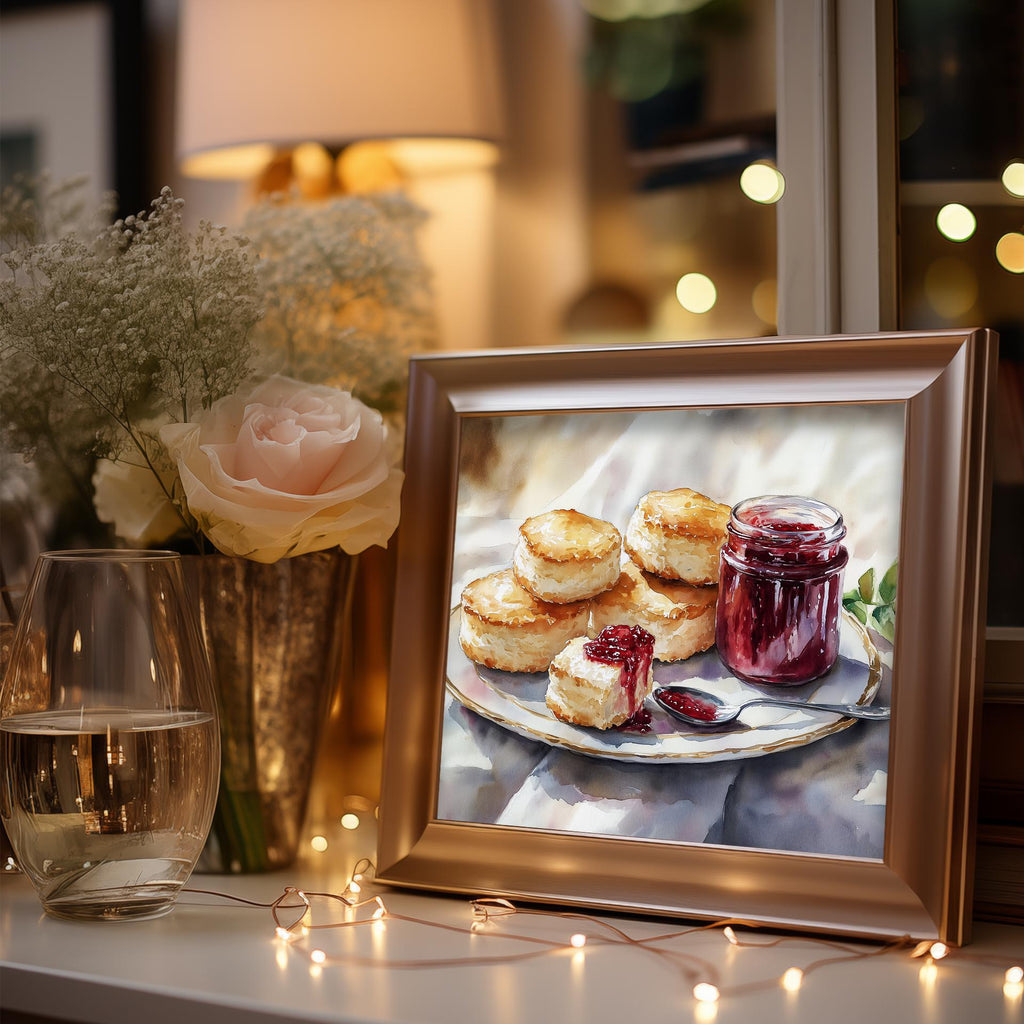 Biscuits Jam kitchen art print shown in a room setting
