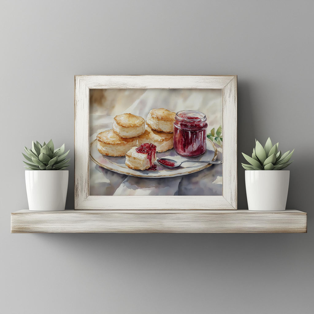 Biscuits Jam kitchen art print shown in a room setting