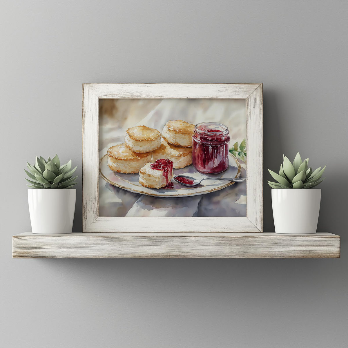Biscuits Jam kitchen art print shown in a room setting