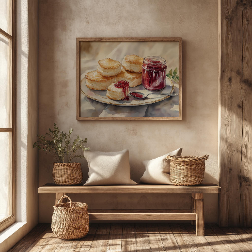 Biscuits Jam kitchen art print shown in a room setting