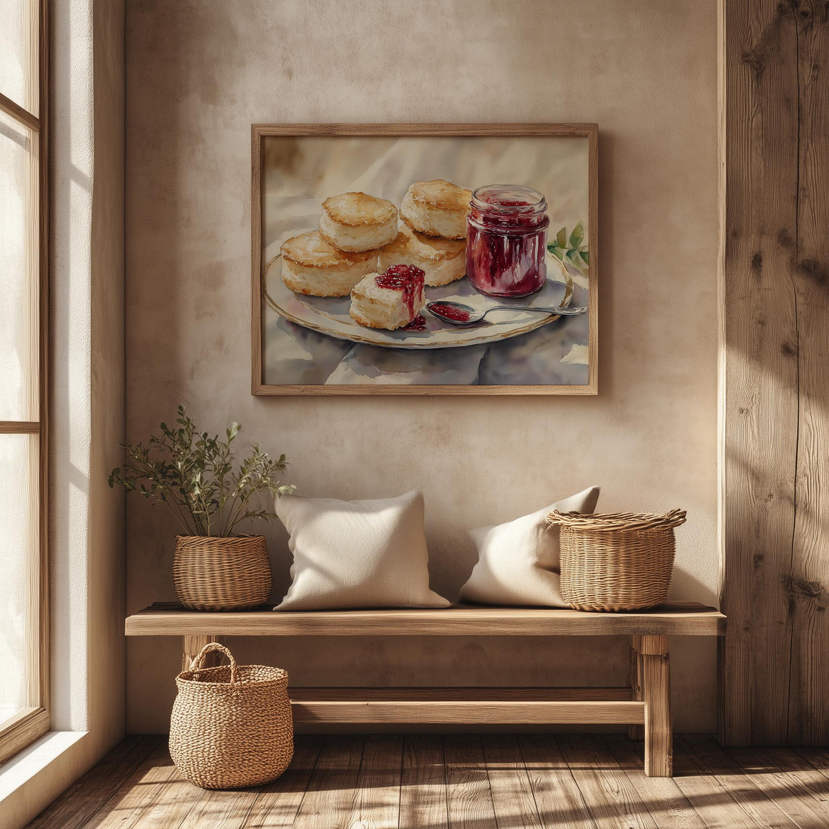 Biscuits Jam kitchen art print shown in a room setting
