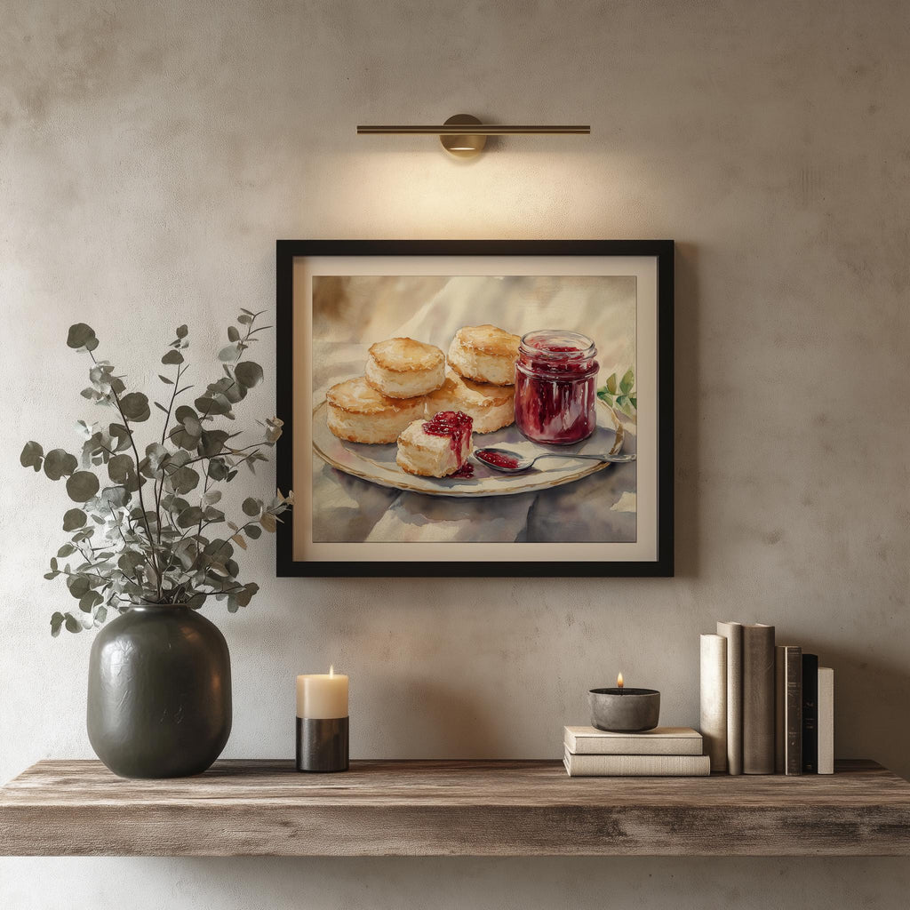 Biscuits Jam kitchen art print shown in a room setting