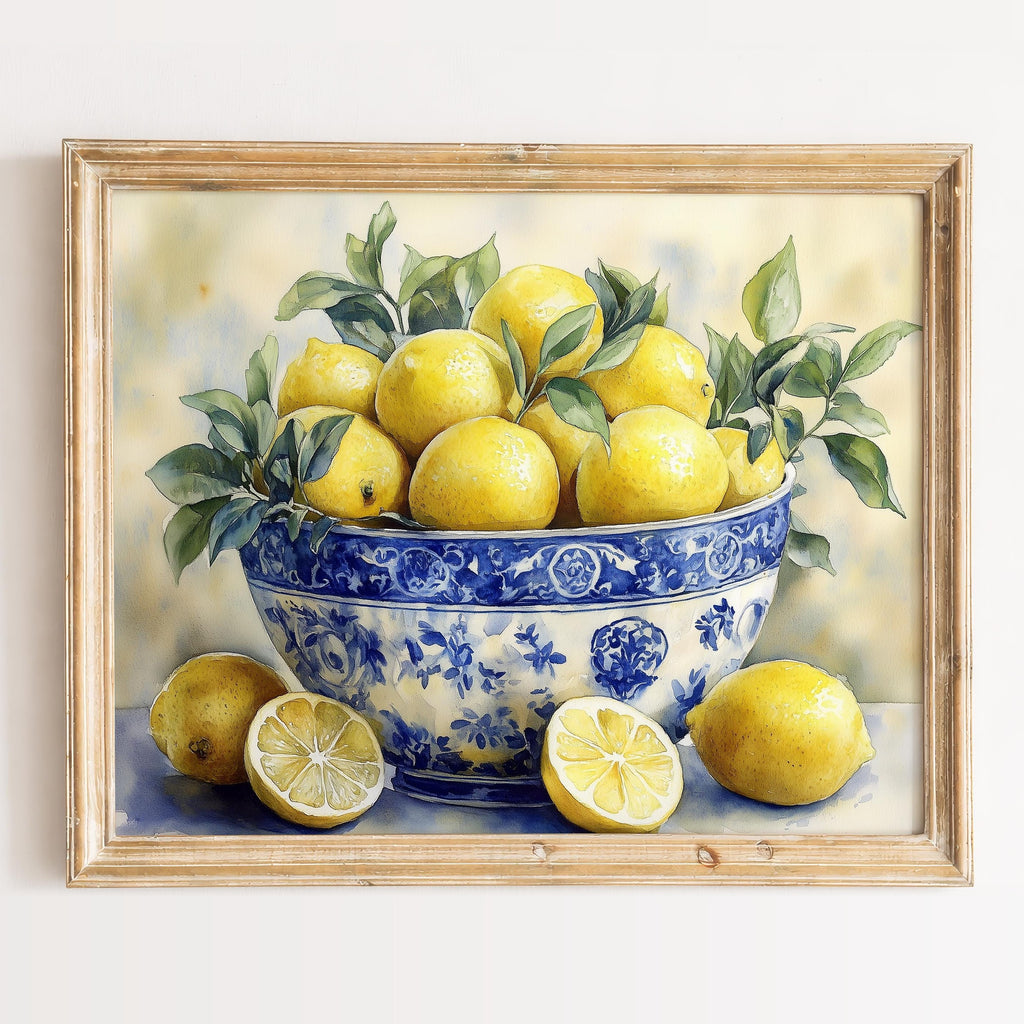 Lemon Bowl kitchen art print framed
