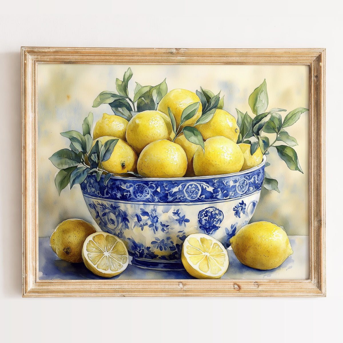 Lemon Bowl kitchen art print framed