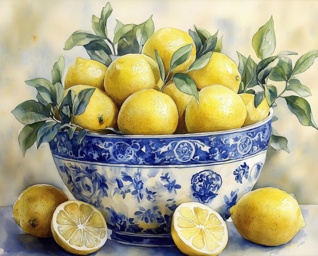Lemon Bowl kitchen art print unframed, signed by Pattie Overcash