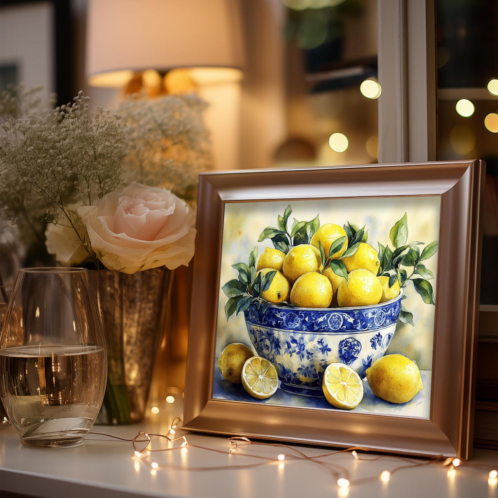 Lemon Bowl kitchen art print shown in a room setting