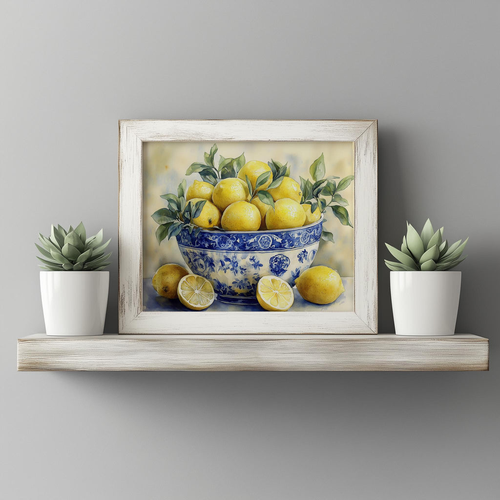 Lemon Bowl kitchen art print shown in a room setting