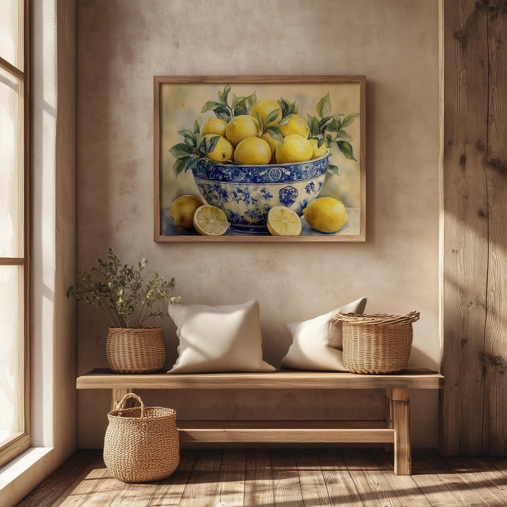 Lemon Bowl kitchen art print shown in a room setting