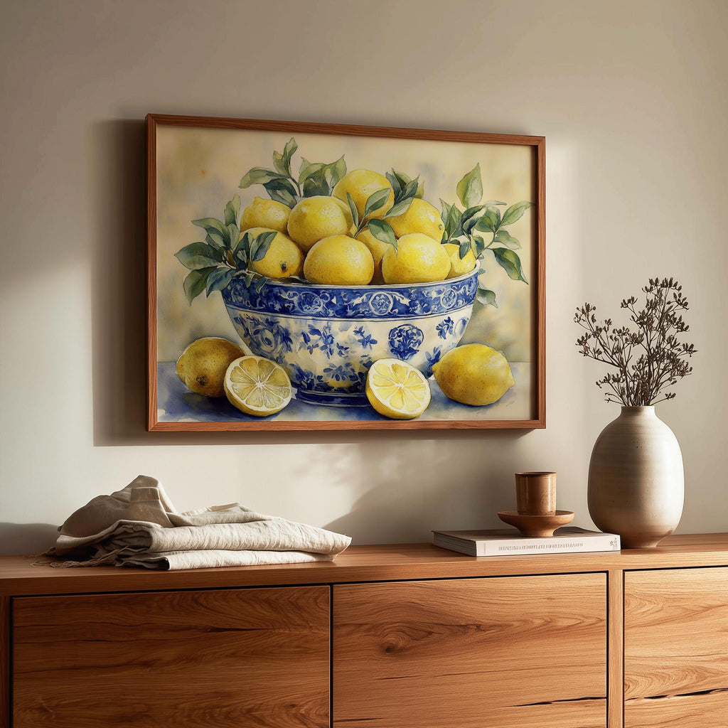 Lemon Bowl kitchen art print shown in a room setting