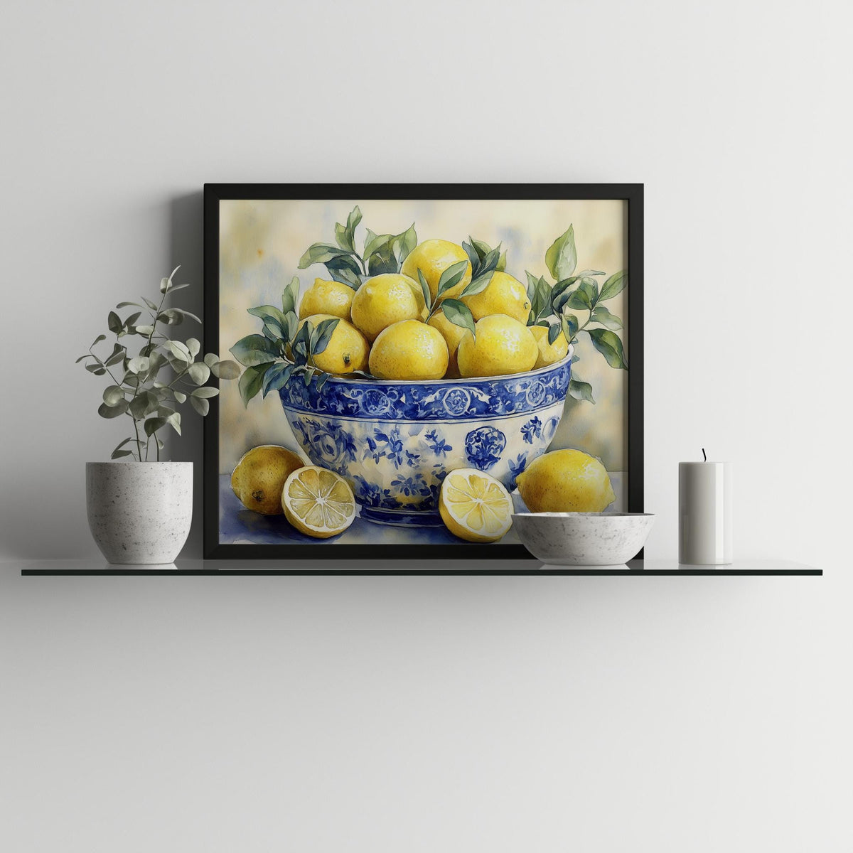 Lemon Bowl kitchen art print shown in a room setting