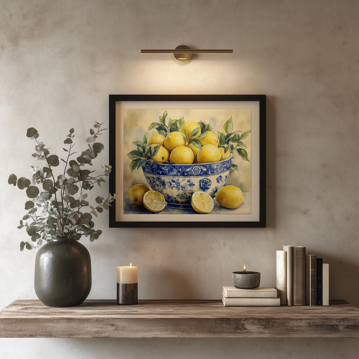 Lemon Bowl kitchen art print shown in a room setting