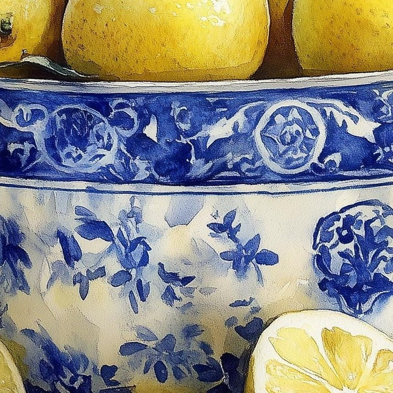 Lemon Bowl kitchen art print close-up detail