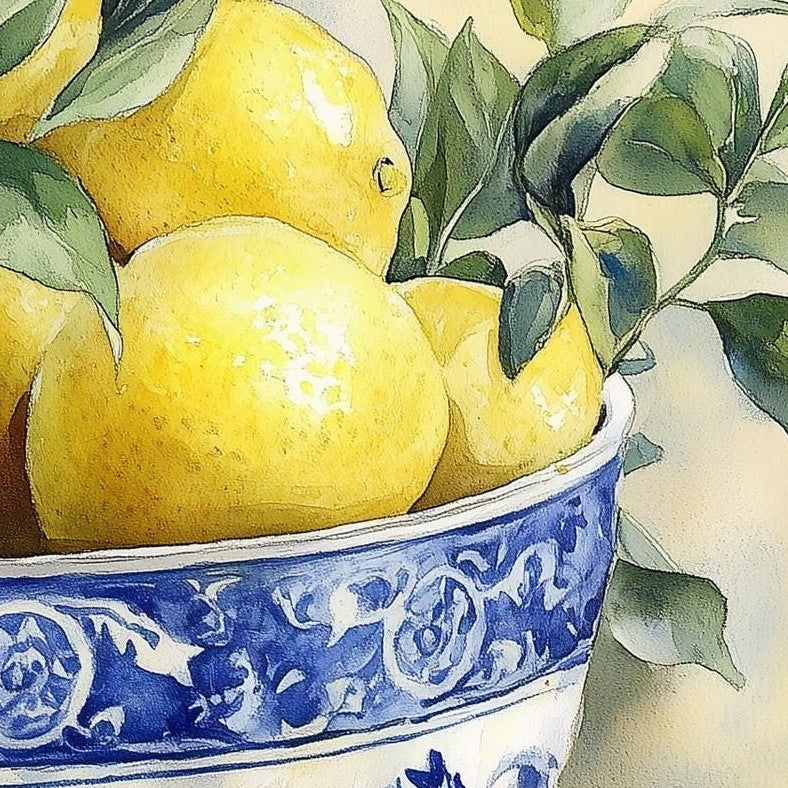 Lemon Bowl kitchen art print close-up detail