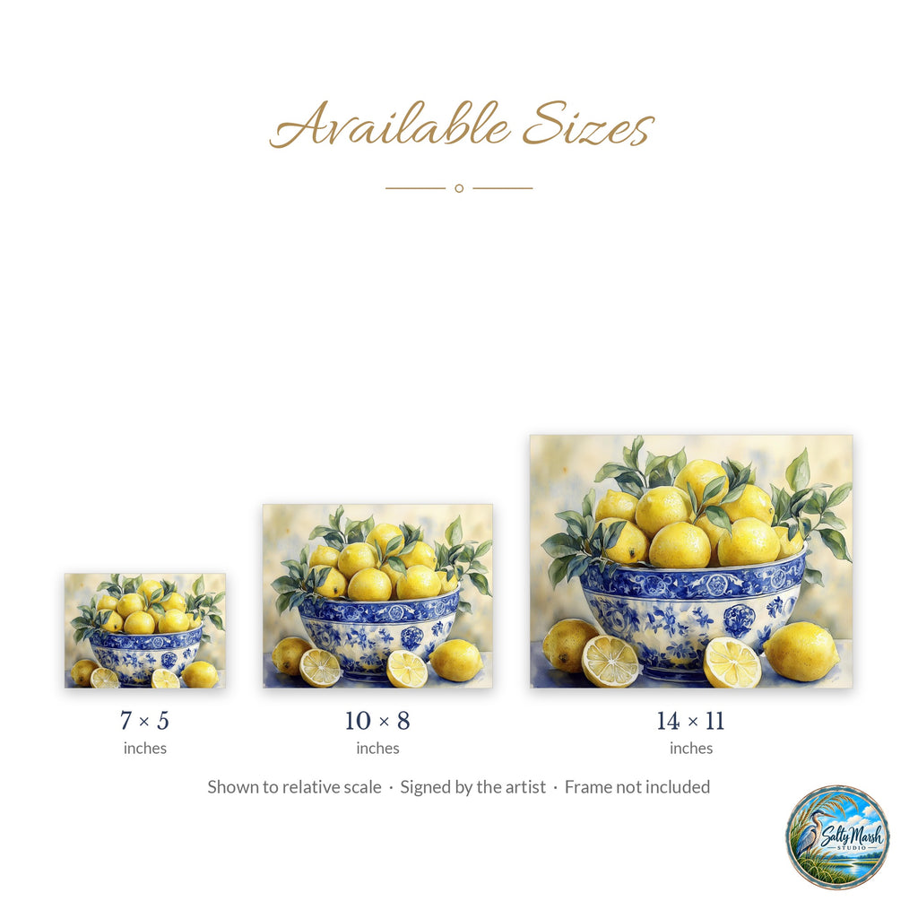 Lemon Bowl art print size guide: 5x7, 8x10 and 11x14