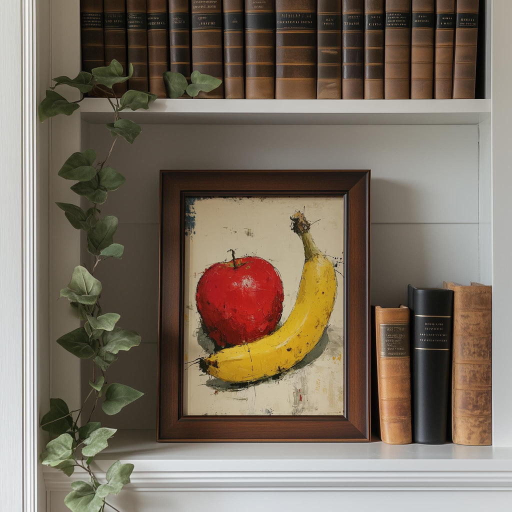 Apple and Banana kitchen art print shown in a room setting