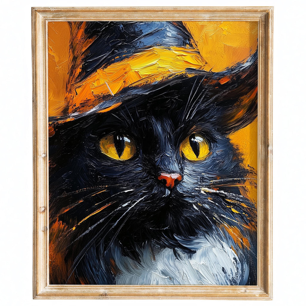 Witch Hat Black Cat Halloween art print framed