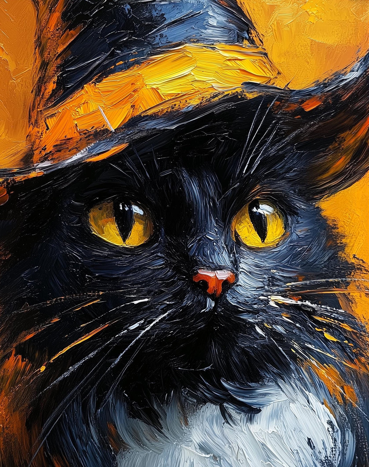 Witch Hat Black Cat Halloween art print unframed, signed by Pattie Overcash