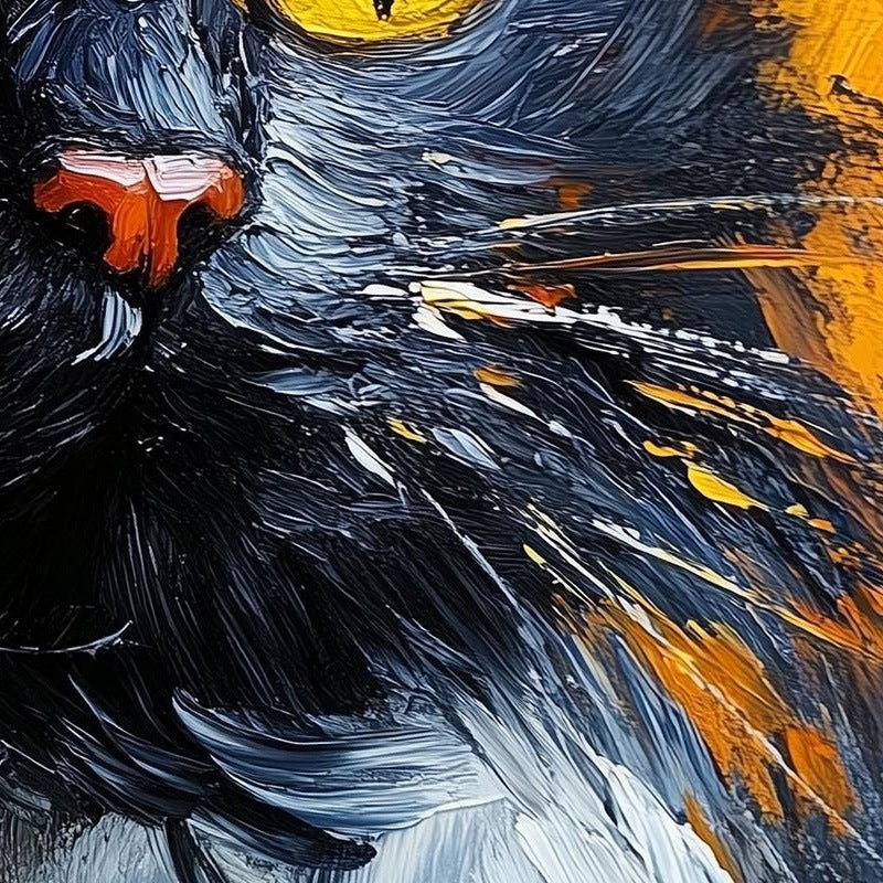 Witch Hat Black Cat Halloween art print close-up detail