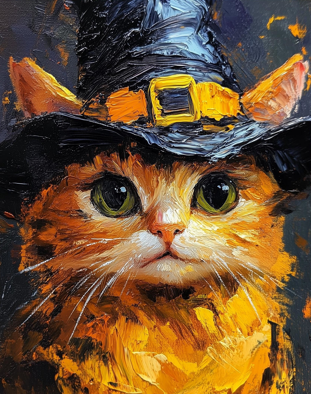 Tabby Witch Cat Halloween art print unframed, signed by Pattie Overcash