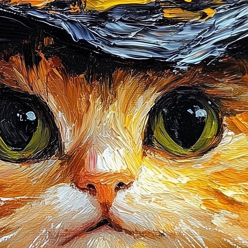 Tabby Witch Cat Halloween art print close-up detail