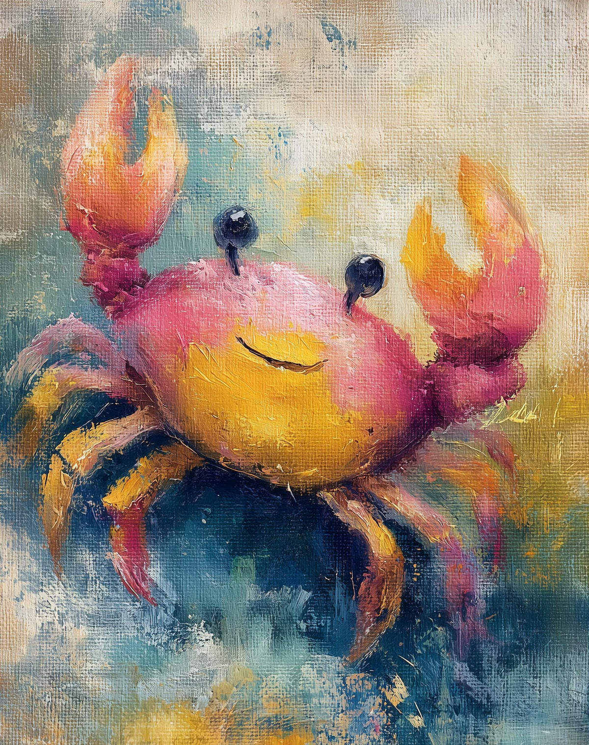 Happy Crab animal art print unframed, signed by Pattie Overcash