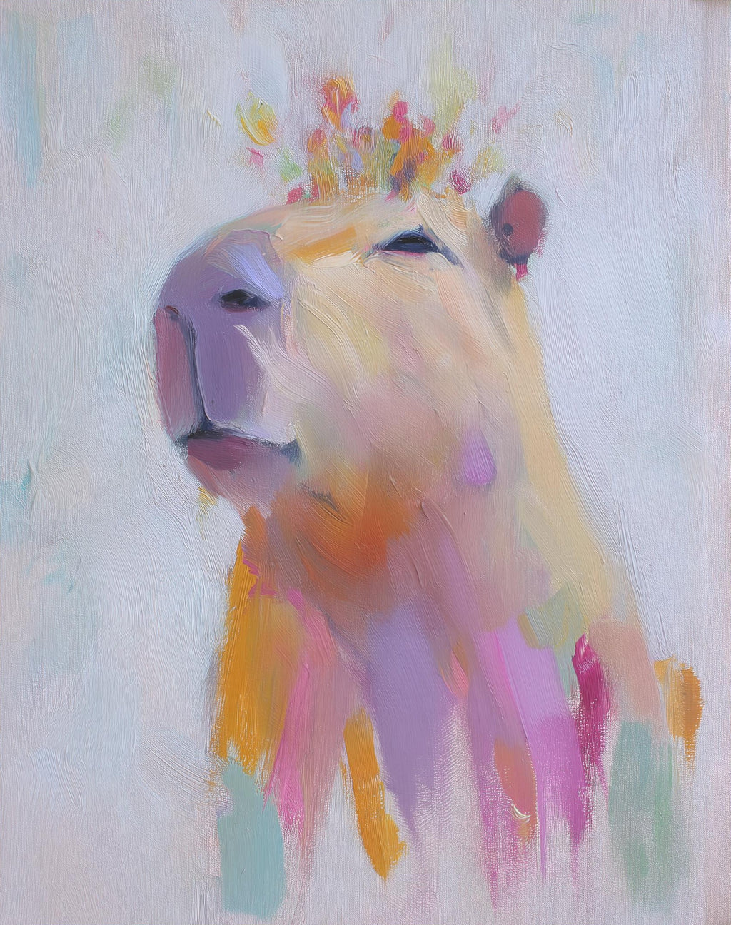 Capybara Flowers animal art print unframed, signed by Pattie Overcash