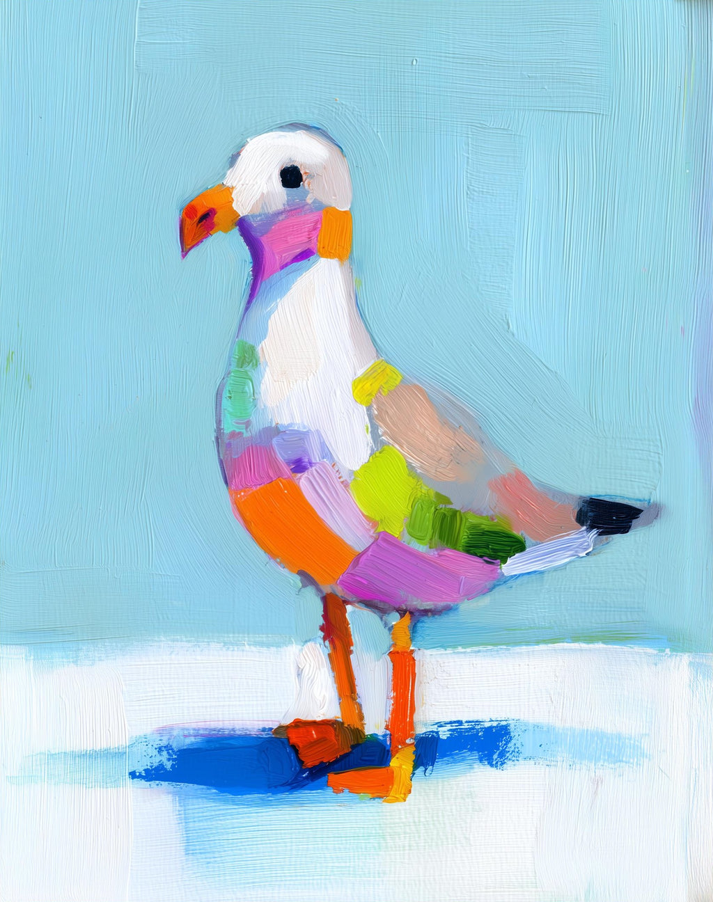 Folk Seagull animal art print unframed, signed by Pattie Overcash