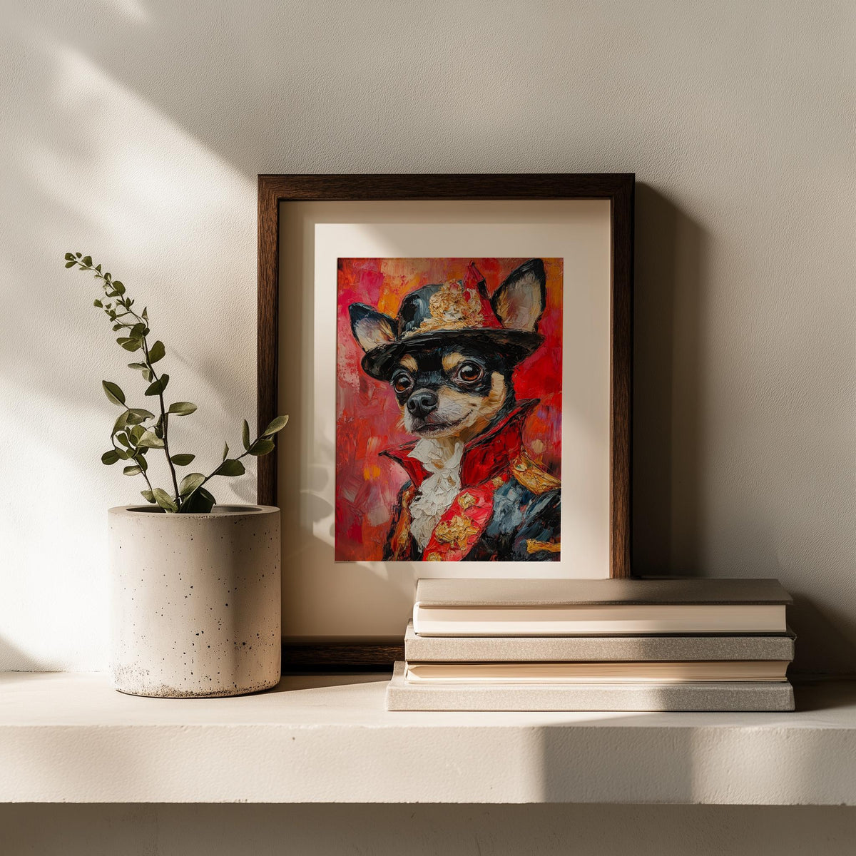Chihuahua Uniform animal art print shown in a room setting